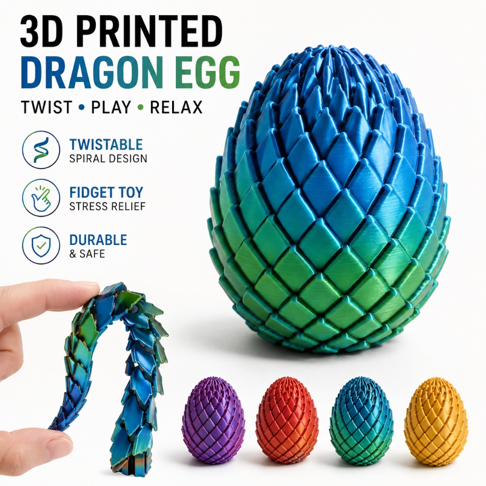 3D Printing Lizard - 3D Baskılı 7.5/5.5CM Bükülmüş Ejderha Yumurtası